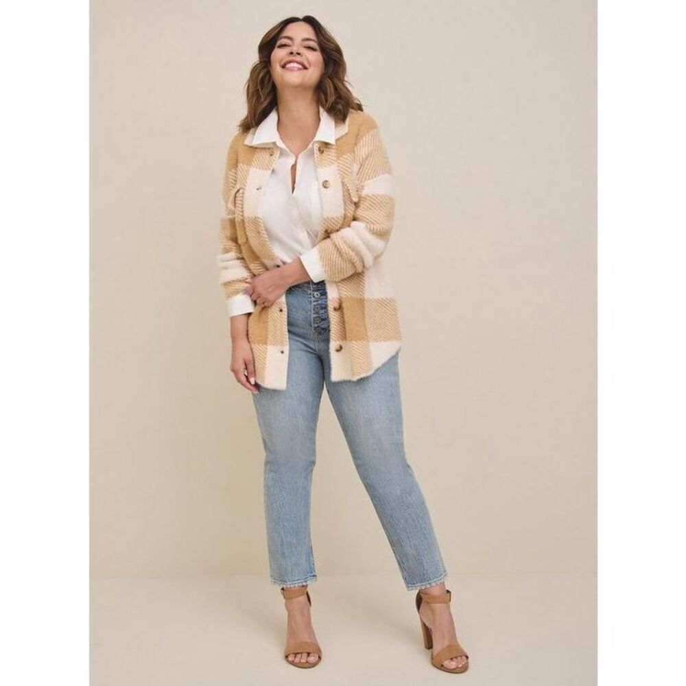 Torrid Plaid Eyelash Shacket Sweater